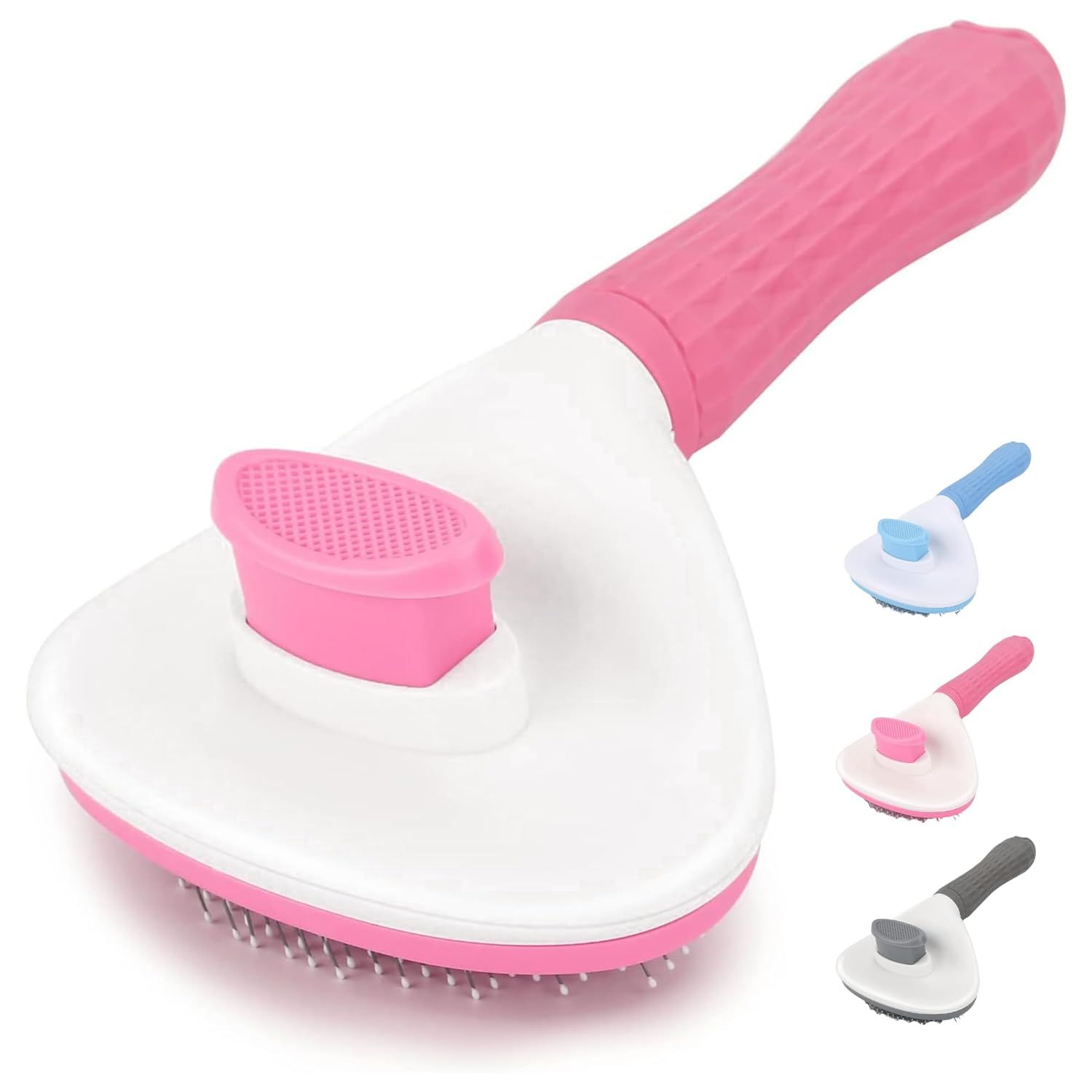 Buraq Grooming Self Slicker Brush Easy to Remove Loose Undercoat, Pet Massaging Tool Suitable for Dog Comb & Cat Comb with Long or Short Hair (Multi - Color, Oval Slicker)-pink