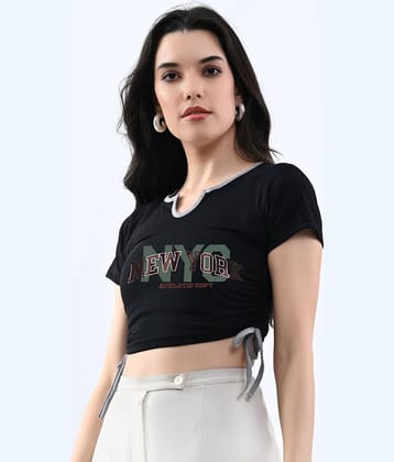 genzy Women's Cotton Blend Crop Top ( Black )