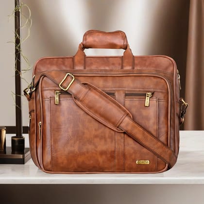 Tan Color Faux Leather 28L Laptop Messenger Bag For Men BG59