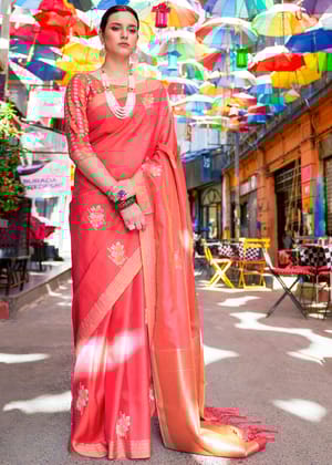 Princess Pink Woven Banarasi Silk Saree With Brocade Blouse