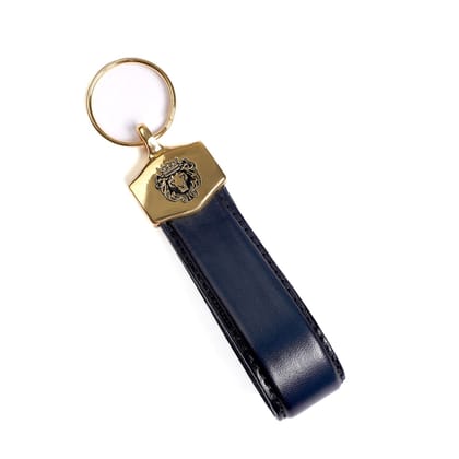 Golden Lion Logo Blue Leather Keychain-FS