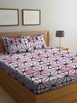 Pink & Black Geometric 300 TC Super King Bedsheet with 2 Pillow Covers