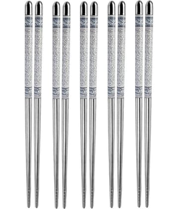 RAMDEV ENTERPRISE 5 Pairs Reusable Metal Stainless Steel Chopsticks Dishwasher Safe Lightweight Easy to Use Metal Chop Stick Utensils