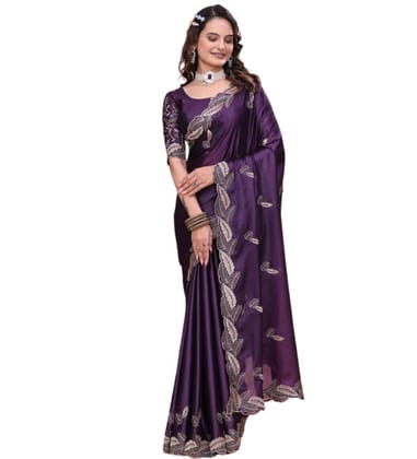 GENERIC Women's Georgette Embroidered Saree With Unstitched Blouse 5.5Mtr (Purple)-PID67443 GENERIC Women's Georgette Embroidered Saree With Unstitched Blouse 5.5Mtr (Purple)-PID67443