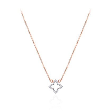 Senco Gold Ember Bloom Diamond Chain Pendant (2.5 gram / 0.16 Ct / GH-SI / 14K Rose Gold)