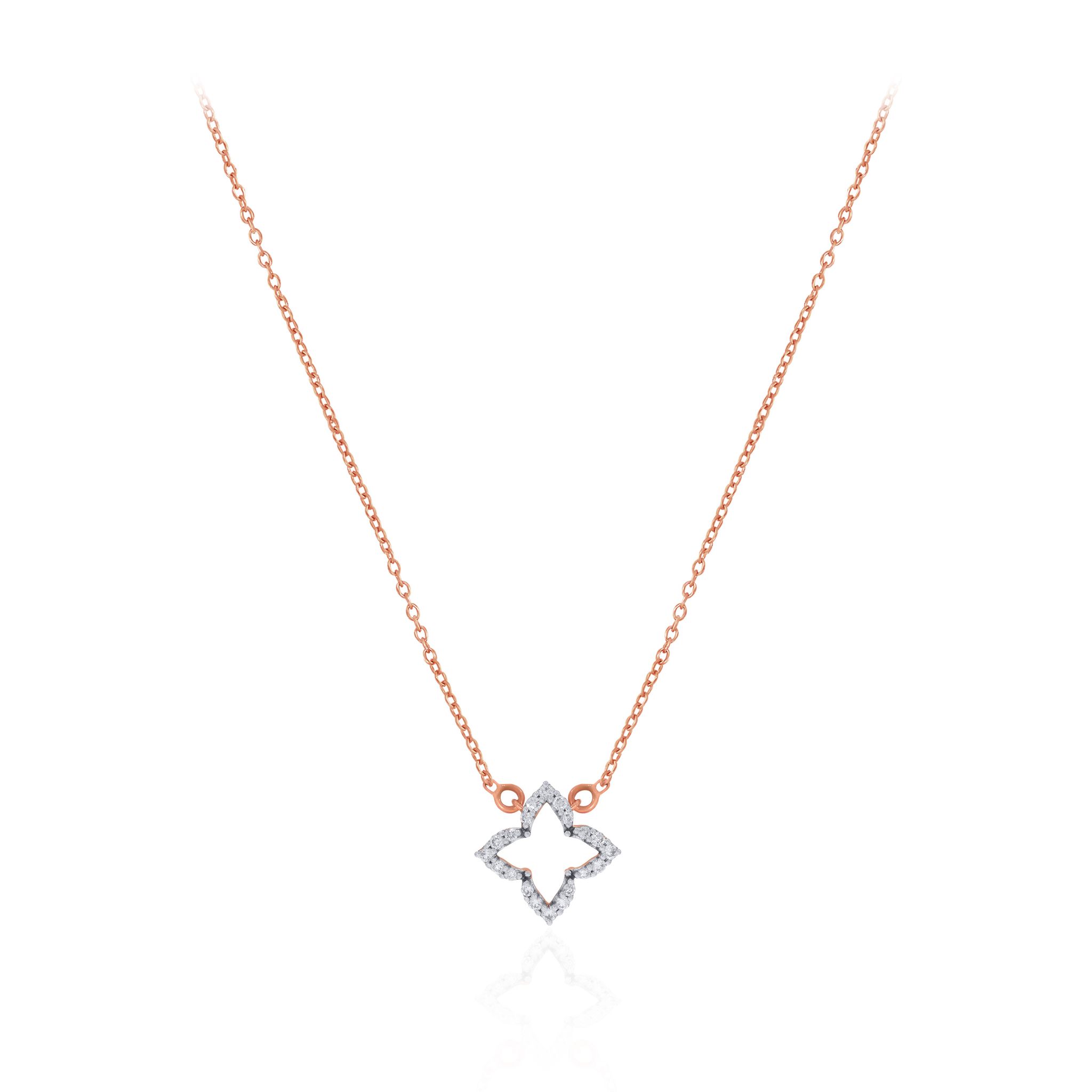 Senco Gold Ember Bloom Diamond Chain Pendant (2.5 gram / 0.16 Ct / GH-SI / 14K Rose Gold)