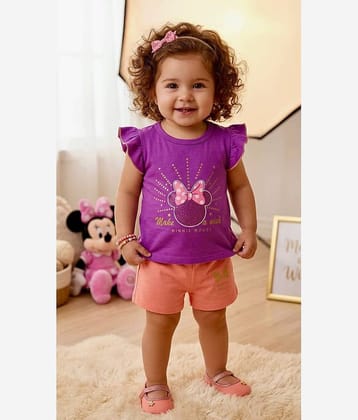 s muktar garments Baby Girls Cotton Blend T-shirt & Shorts Set ( Purple , Pack of 1 )
