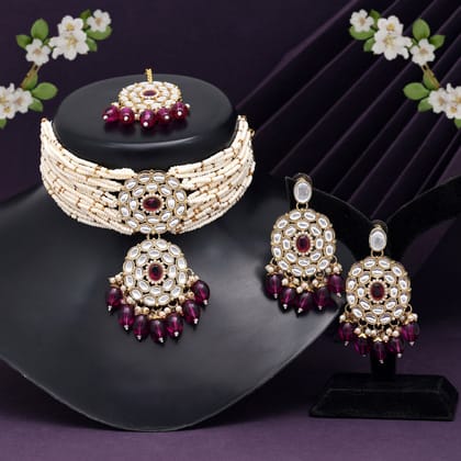 Purple Color Choker Kundan Necklace Set-Adjustable rope / purple / Necklace Length: 16.00 CM x Width: 8.00 CM