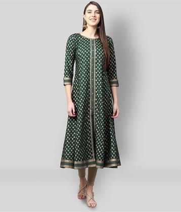 Yash Gallery Pack of 1 Rayon Printed Flared Women's Kurti - ( Green )