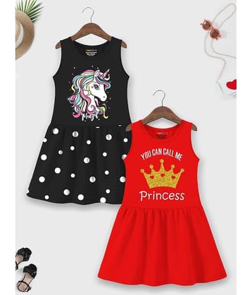 Trampoline Cotton Blend A-line Dress For Girls ( Pack of 2 , Multicolor1 ) Trampoline Cotton Blend A-line Dress For Girls ( Pack of 2 , Multicolor1 )