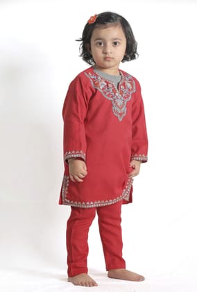 Merry Red Pure Woollen Phiran set-0-3M