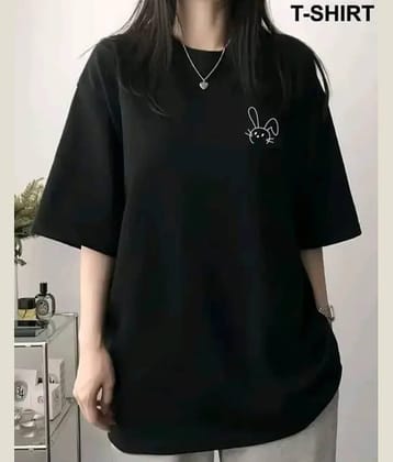 RF RAVES Women Cotton Blend Printed Oversized Fit Round Neck T-Shirt ( Black )