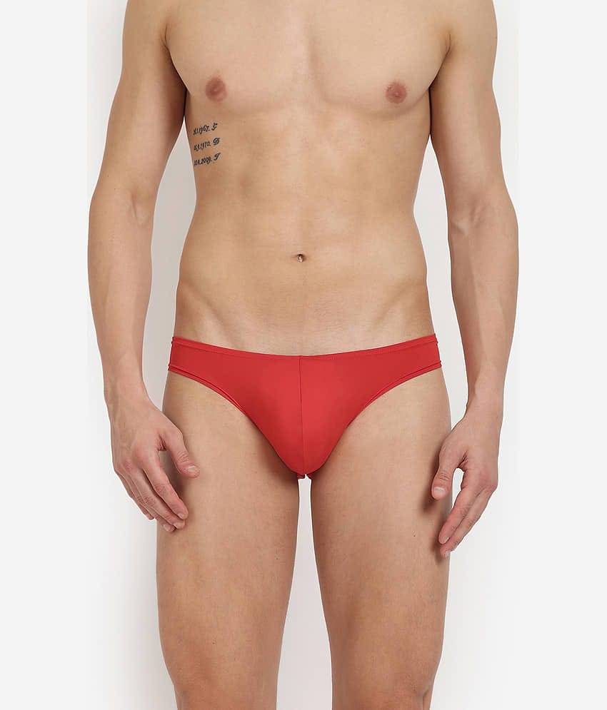 BASIICS By La Intimo Pack of 1 Polyester Briefs For Men's ( Red )