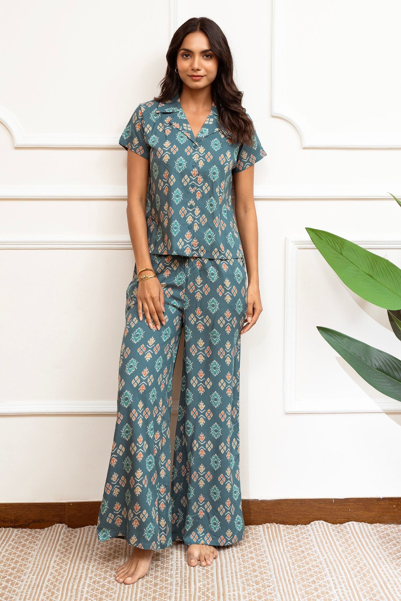 Green Color Abstract Printed Viscose Rayon Co-ord Set-S