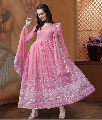 kedar fab Pink Anarkali Georgette Women's Stitched Ethnic Gown ( Pack of 1 )