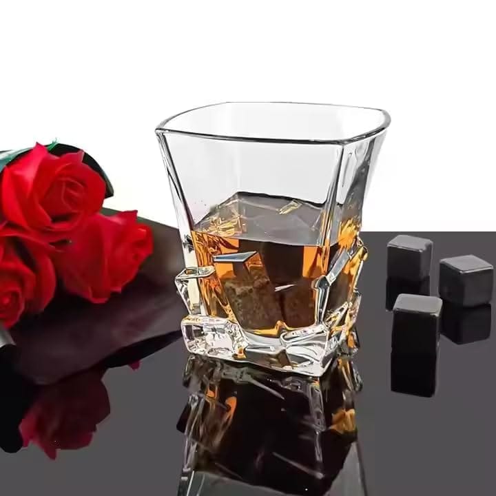 Premium Stylish Old Fashion Brandy Glasses | 310 ML | Whiskey Tumblers | Diamond Glass with Bottom Rocks Cocktail Scotch and Rum