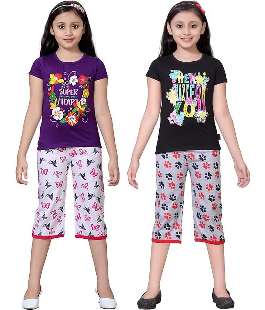 Sini Mini Pack of 2 Girls 100% Cotton Top With Shorts ( Multi )