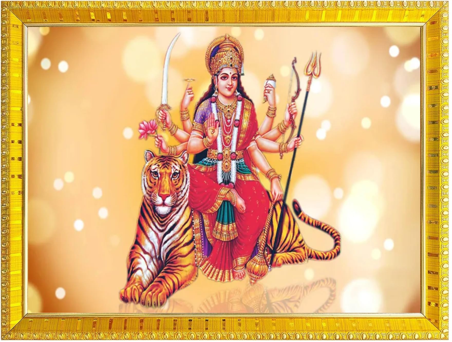 NOKKES Sherawali maa veshno maa durga maa photo Golden 5X7 Inch Photo Frame_AQW32