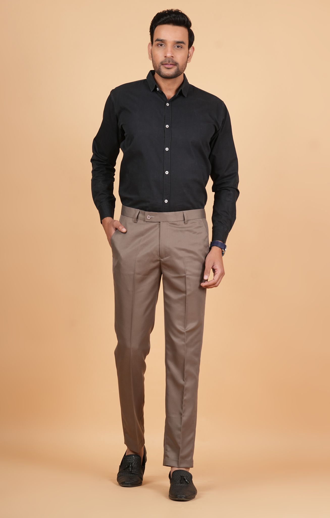QVERR Slim Fit Men Brown Trousers