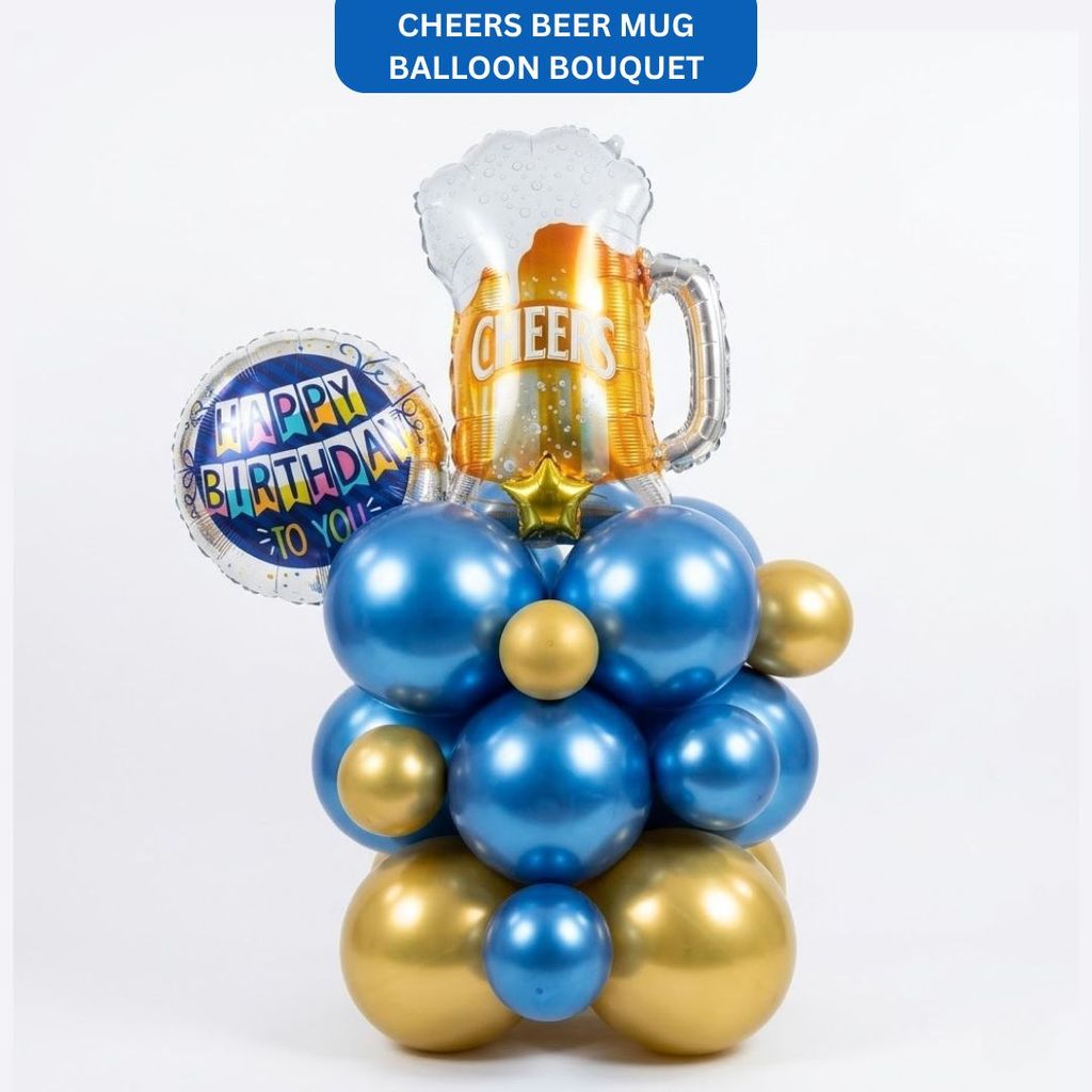 Eloquent Blue & Silver Balloon Bouquet Arrangement with Transparent Round Bobo Balloon - Party and Festive Needs | Buy online on ZillyBuy