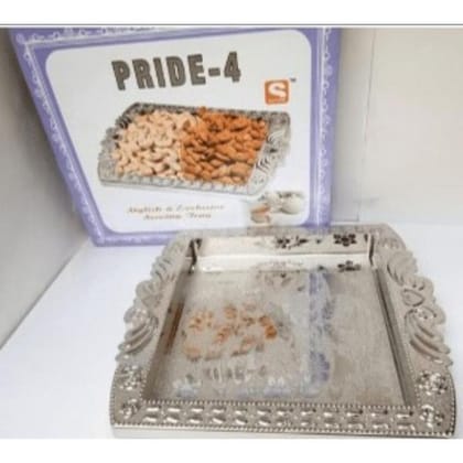 Sunlife Pride-4 Square Plastic Serving Tray-Silver