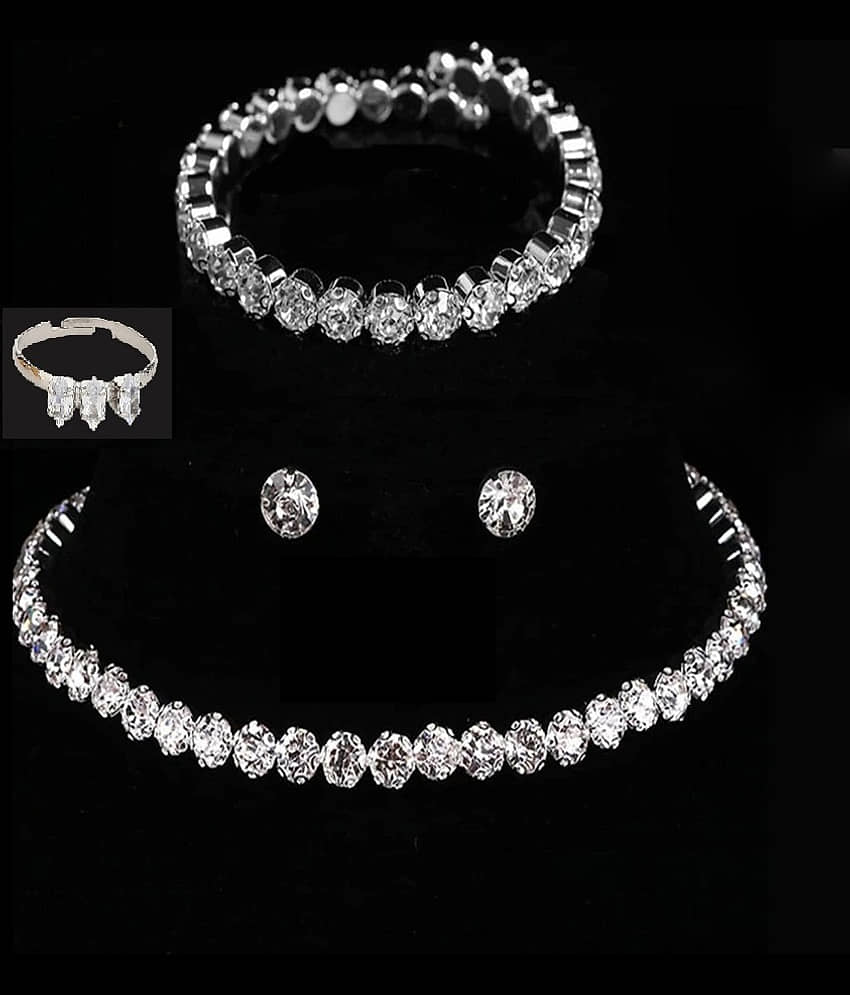 Rhosyn Silver Metal Necklace Set ( Pack of 3 )