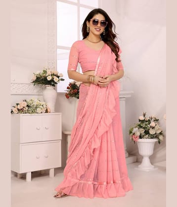 DIKONA DESIGNER Georgette Embroidered Saree With Unstitched Blouse Piece ( Pink )