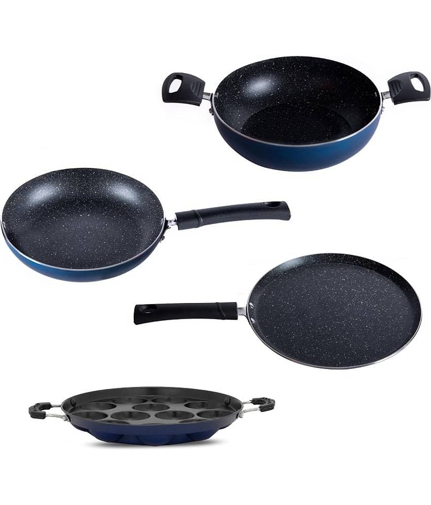 HomePro Non-Stick Set,Kadai 24.5 cm, Fry Pan 23 cm, Dosa Tawa 27 cm & Appam Patra 23 cm 12 Cavity (Pack of 4)