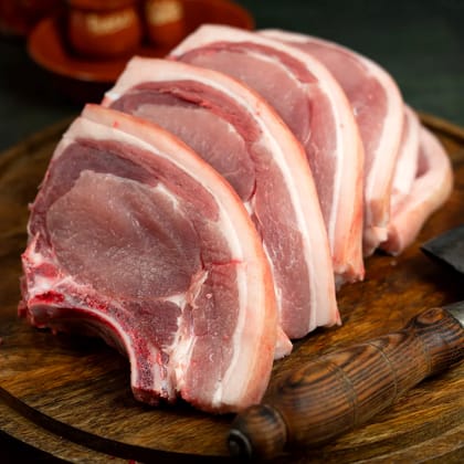 Premium Pork Chops with Skin (Rind on) - 500 gm  by PeppaPork