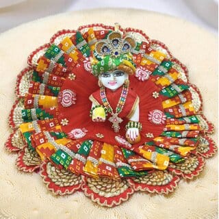 Vibrant Laddu Gopal Dress with Matching Pagdi | Bandhani Print Kanha Ji Poshak