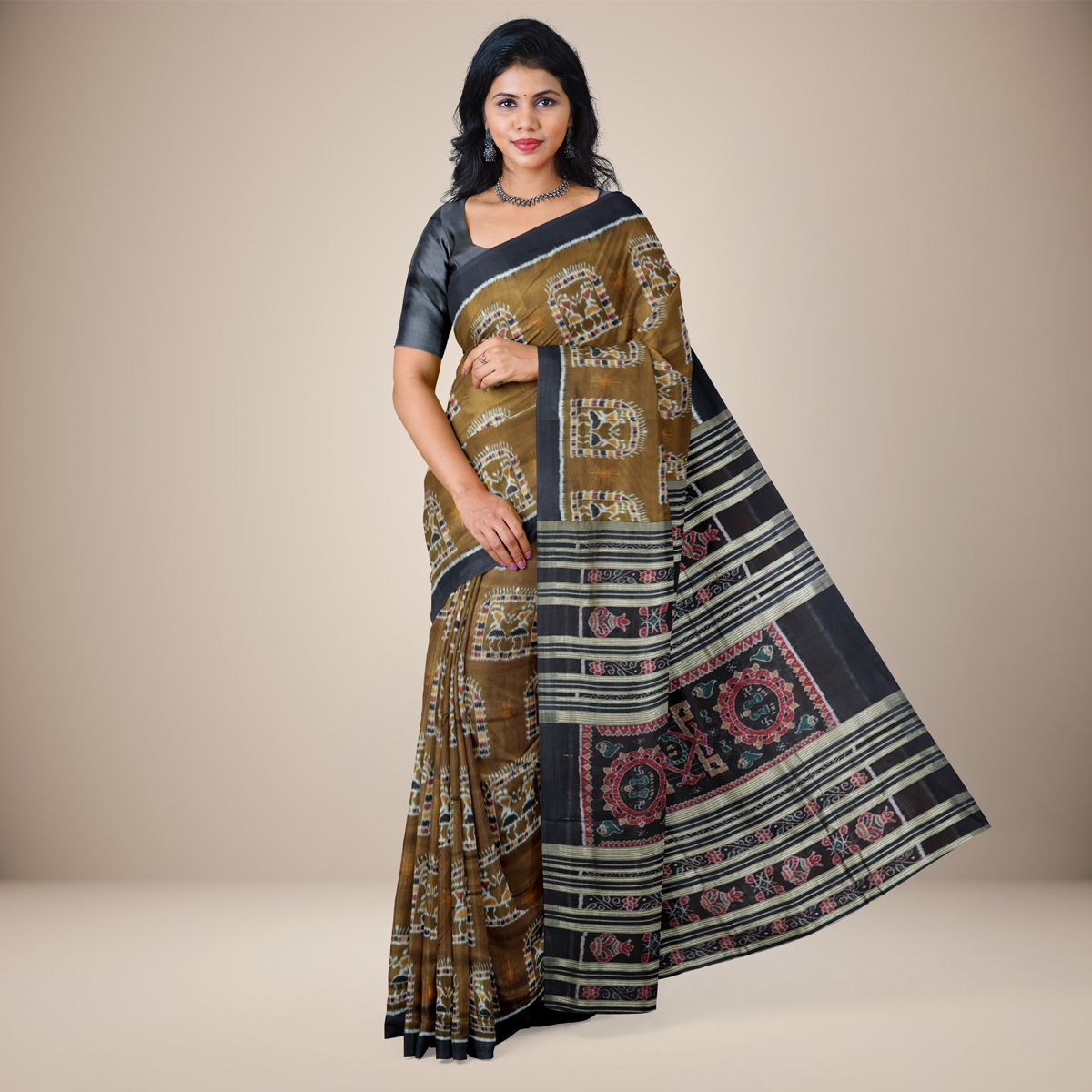 Tribal Motifs Khandua Silk Saree