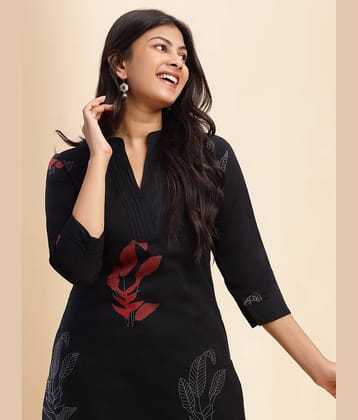 Vbuyz Women Cotton Printed Straight Kurti With Palazzo ( Black )