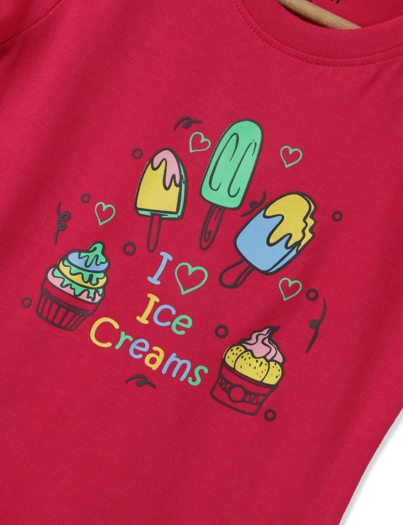 Affordable Kids Girls T shirt Cotton Bright Rose Pink Love Ice Creams 2025 at ShopCircuit | ONDC