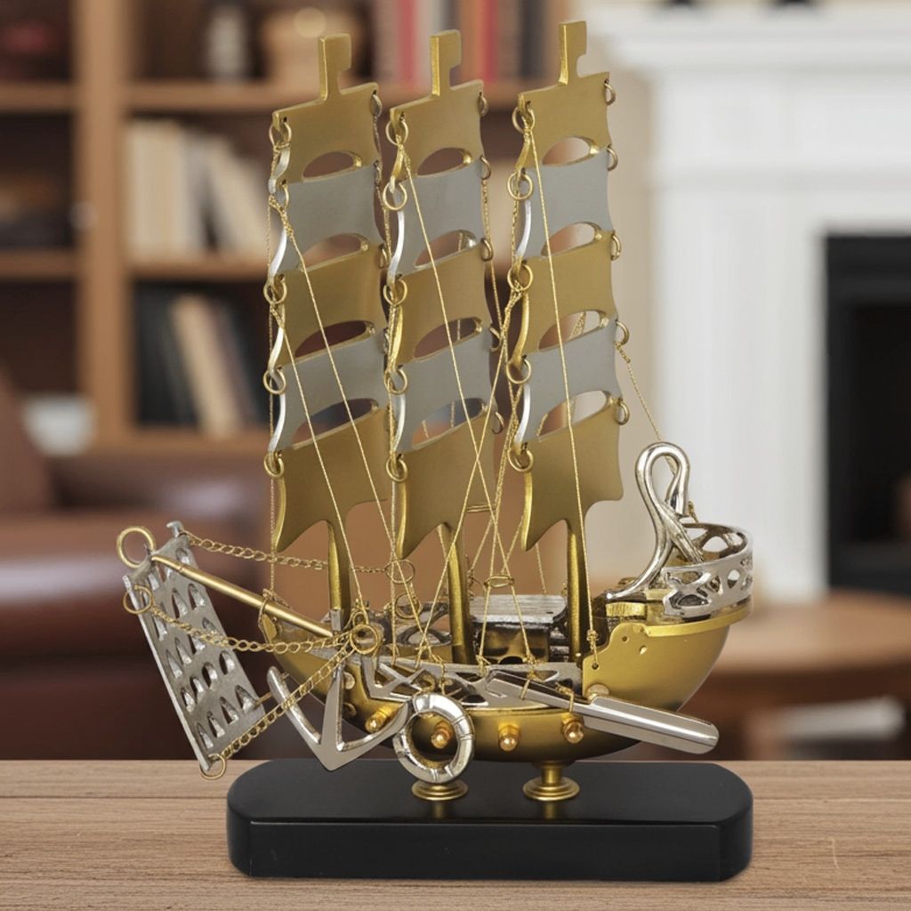 Brass Nautical Decorative Ship – Table Decor for Home & Office, Height : 13 Inch (MRMAS223 D)