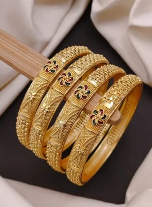 Elegant Gold-Plated Bangle Set with Floral Accents