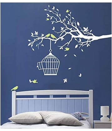 Asmi Collection White Branches Green Birds Nature Sticker ( 125 x 155 cms )