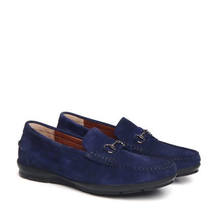 Blue Suede Leather Horse-bit Loafers By Brune & Bareskin-43/9