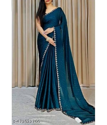 Gullak Georgette Embellished Saree With Unstitched Blouse Piece ( Teal )