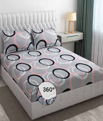 YKNIP Cotton Geometric Fitted ( King Size ) - Light Grey