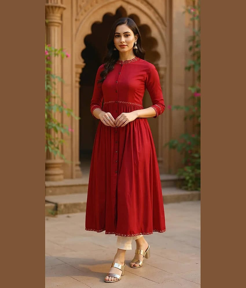 Vaamsi Women Viscose Printed A-line Kurti ( Red )