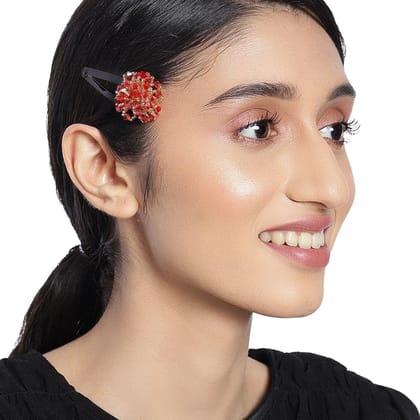 Red Beaded Tic Tac Hair Clip