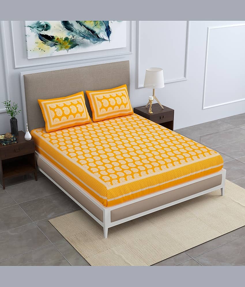 PETROSOLY Cotton 1 Double Bedsheet with 2 Pillow Covers ( Yellow )