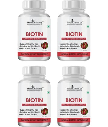 Herbs Library Biotin Capules For Hair Growth, Skin and Nails, 60 Capsules Each (Pack of 4)