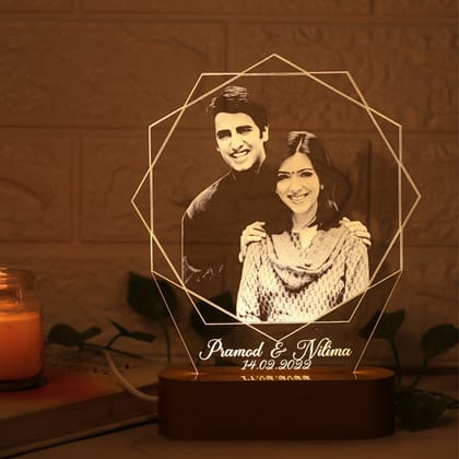 Personalized Hexagon Photo LED Lamp-Warm White