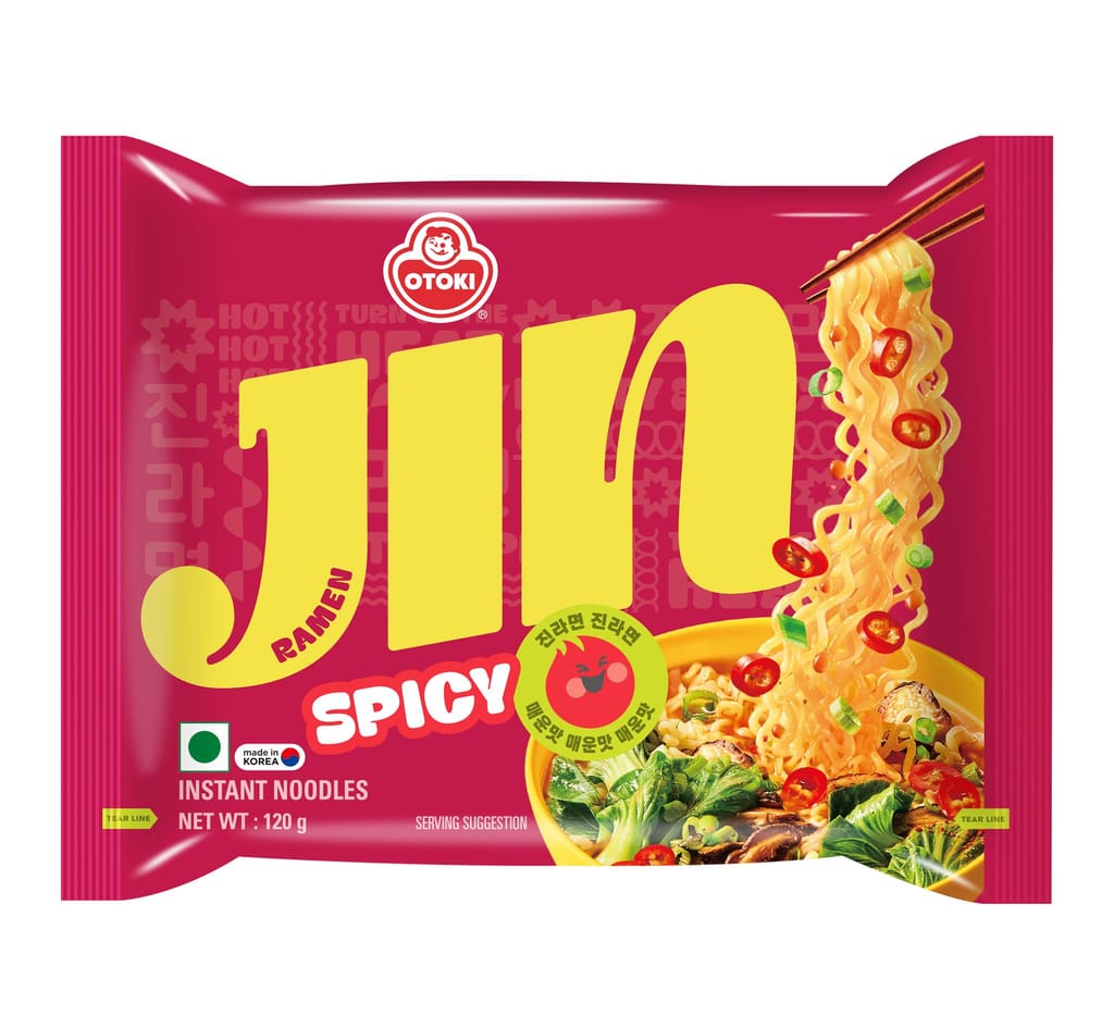 OTOKI Jin Ramen Korean-Style Instant Noodles Spicy Flavor 120g, Vegetarian, Pack of 1, The Product of Korea (Imported)