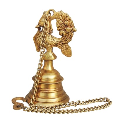 Brass Showpiece Hanging Bell With Peacock, Height : 7 Inch (BSMAS1716 D)