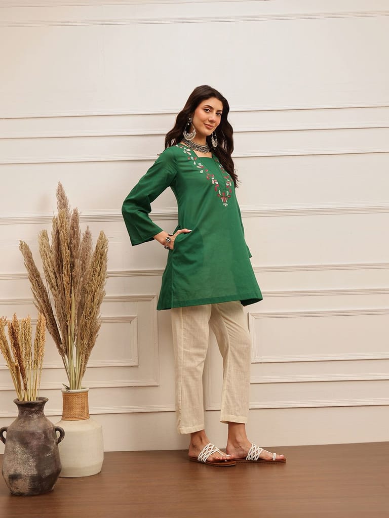 Emerald Charm Mirror Work Kurta