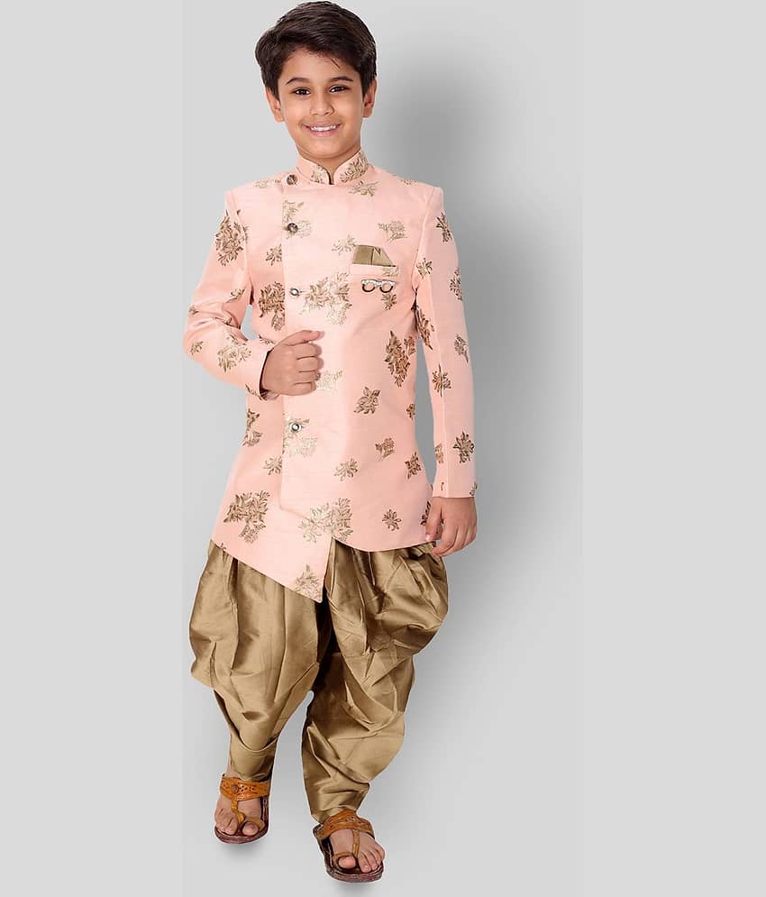 Fourfolds Boys Cotton Blend Peach Dhoti Kurta Set ( Pack of 1 )