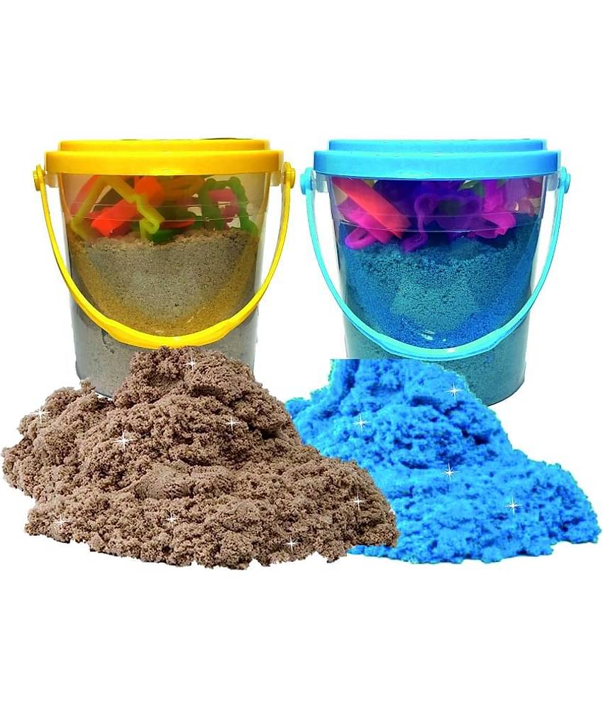 Rabbit 1Kg Magic Flow Sand Buckets Pack of 2 For Kids.(Beach Sand Brown-Blue)