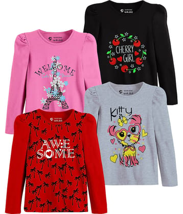 SILVER FANG Pack of 4 Girls Cotton T-Shirt ( Multi )